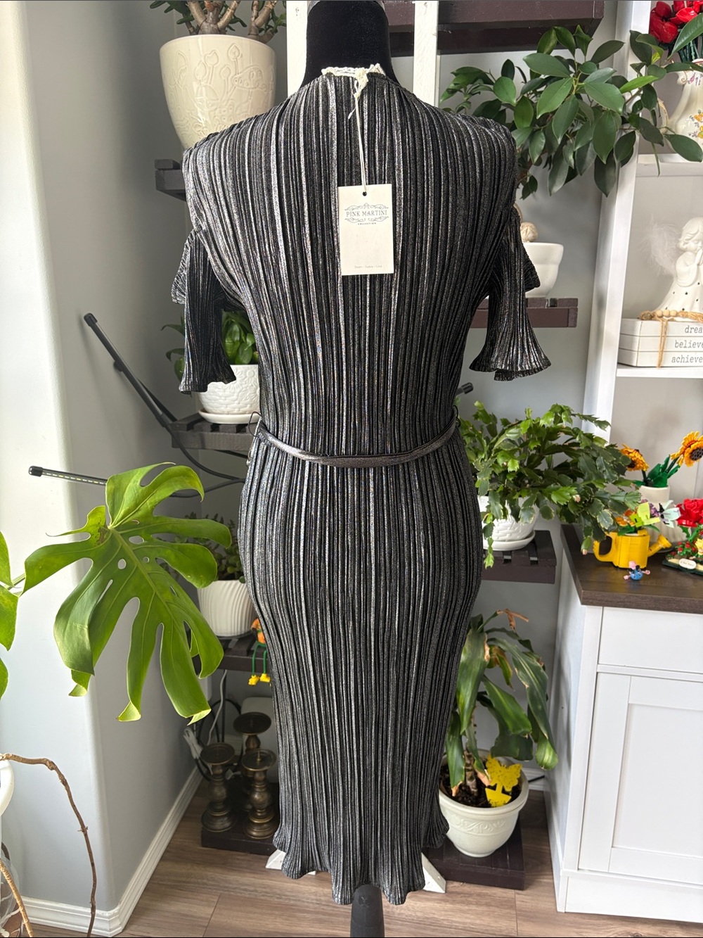 Pink Martini Black Metallic-Stripe Wrap Midi Dress - Picture 7 of 7